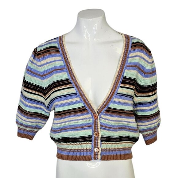Wilfred Sweaters - Wilfred Canterbury Cardigan, Striped, Short Puff Sleeve, Merino, Cotton, Size XS